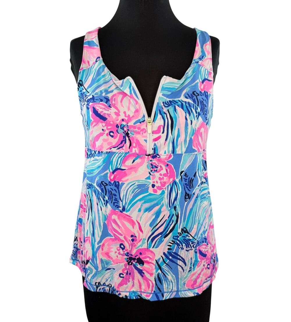 Lilly Pulitzer LuxLetic Tank Top Stretch Floral Hanley Zip Athletic Sz M Medium